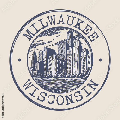 Milwaukee, Wisconsin Stamp City Postmark. Silhouette Postal Passport. Round Vector Icon. Vintage Postage Design.