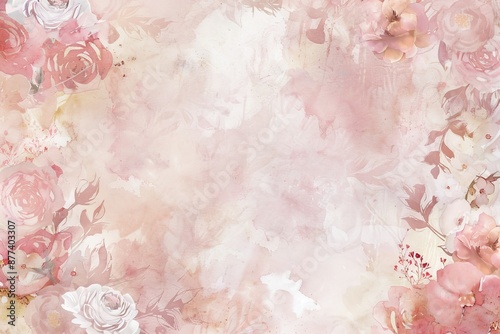 Spring floral in watercolor vector background. Luxury wallpaper design with pink flowers, line art. postcard, banner, Design.