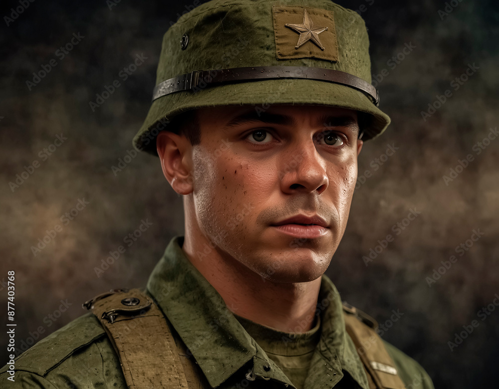 Portrait of a young soldier in an old-style military uniform Portrait of a young soldier in an old-style military uniform
