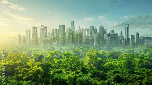 Green Cityscape: Skyscrapers Emerging from Lush Forest © Iswanto