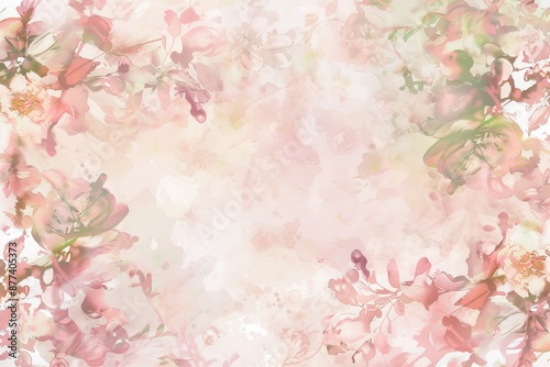 Spring floral in watercolor vector background. Luxury wallpaper design with pink flowers, line art. Elegant blossom flowers illustration suitable for fabric, prints, cover.