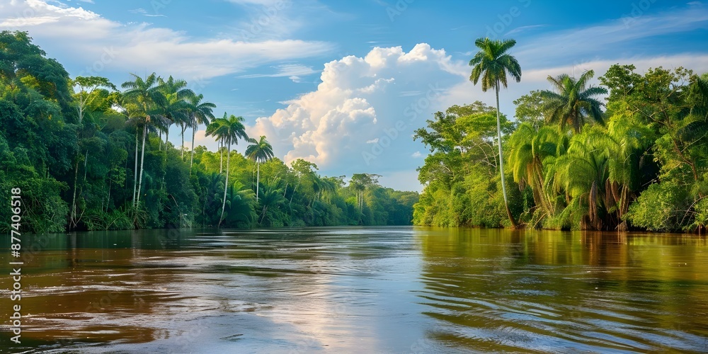 Obraz premium Capturing the Vibrant Plant Life Around the Amazon River in High Resolution HDR Photograph. Concept Amazon River, Plant Life, High Resolution HDR, Photography, Vibrant Nature