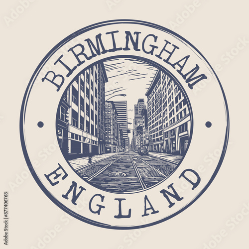 Birmingham, England Stamp City Postmark. Silhouette Postal Passport. Round Vector Icon. Vintage Postage Design.