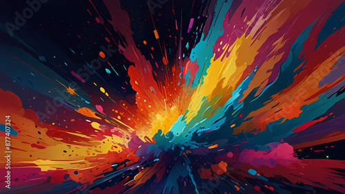 abstract illustration background that captures the moment of an explosion with vibrant, swirling colors and dynamic shapes that convey energy and movement