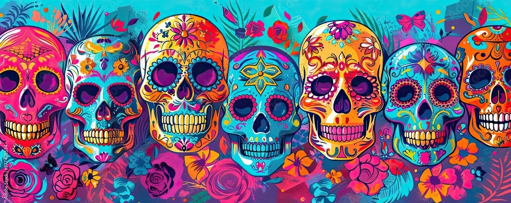 Festive Day of the Dead Calaveras Wallpaper in Vibrant Pop Art Designs Festive Day of the Dead Calaveras Wallpaper in Vibrant Pop Art Designs