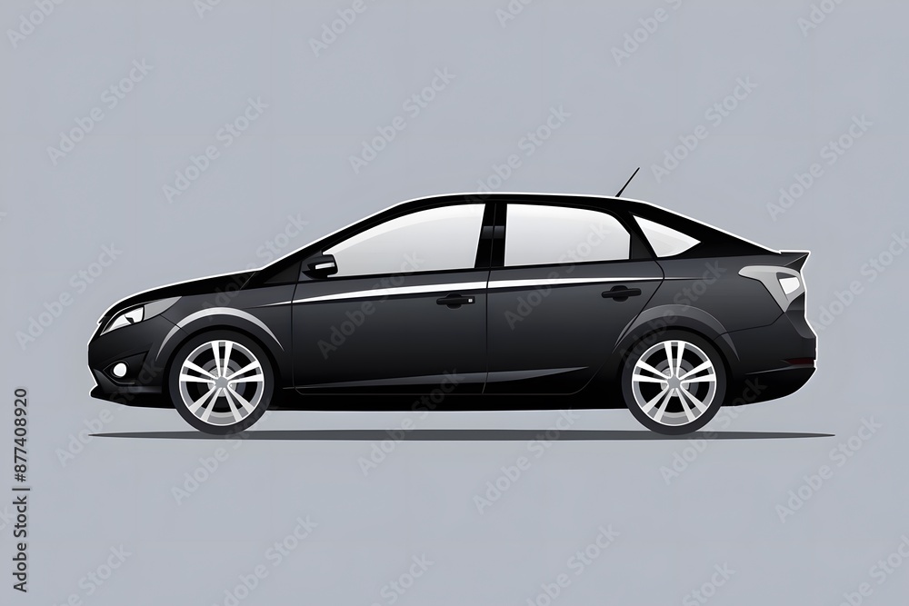 Fototapeta premium Sleek black sedan illustration on a grey background showcasing modern automotive design and style.