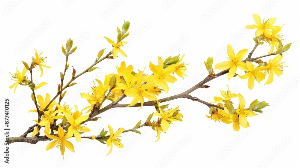 a forsythia bush, botanical element, impressionist style, bright yellow, isolated on white background a forsythia bush, botanical element, impressionist style, bright yellow, isolated on white background
