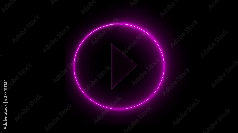 Play button icon. Neon shiny play button with neon circle. Neon glowing play button. Play button icon. Neon shiny play button with neon circle. Neon glowing play button.