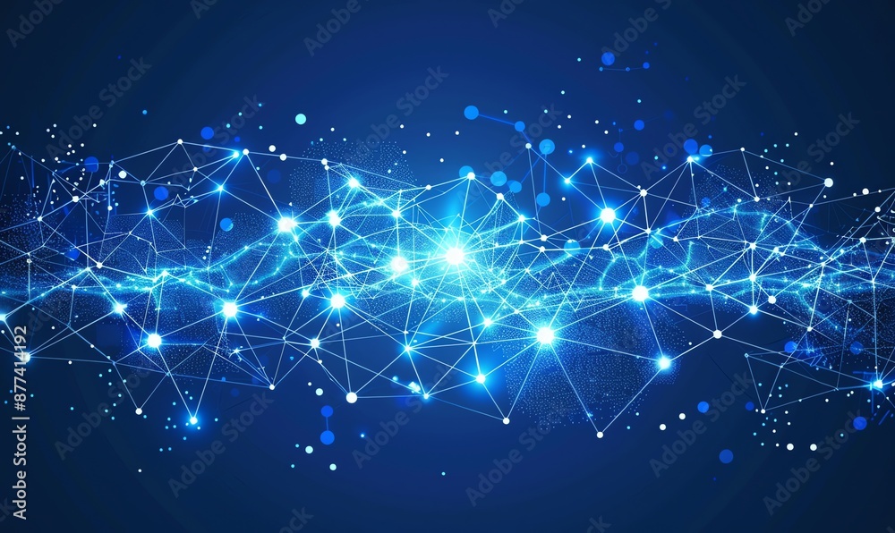 Abstract blue technology background with connecting dots and lines. Network connection structure.  Concept of science, engineering, digital communication.