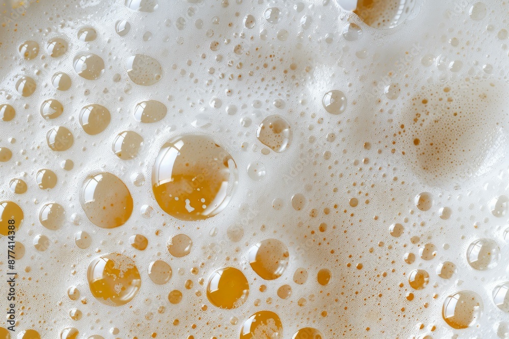 The image showcases a close up view of beer bubbles, highlighting their intricate patterns and textures The image showcases a close up view of beer bubbles, highlighting their intricate patterns and textures