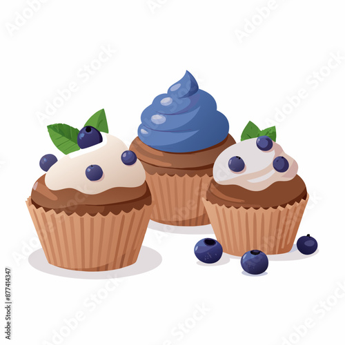 Cupcakes blueberry muffins mint leaf decor whipped cream Homemade pastry sweets vector image (30)