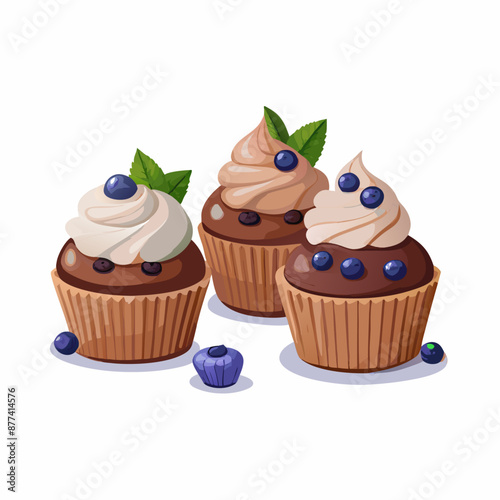 Cupcakes blueberry muffins mint leaf decor whipped cream Homemade pastry sweets vector image (16)