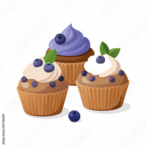 Cupcakes blueberry muffins mint leaf decor whipped cream Homemade pastry sweets vector image (19)