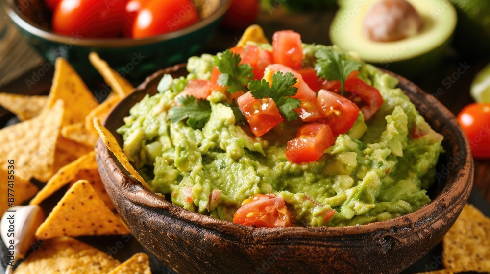 Guacamole with Tomatoes: Authentic Mexican Avocado Dip with Cilantro, Lime, Garlic, and Traditional Salsa Guacamole with Tomatoes: Authentic Mexican Avocado Dip with Cilantro, Lime, Garlic, and Traditional Salsa