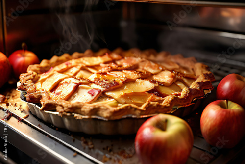 Apfelkuchen im Backofen als Nahaufnahme