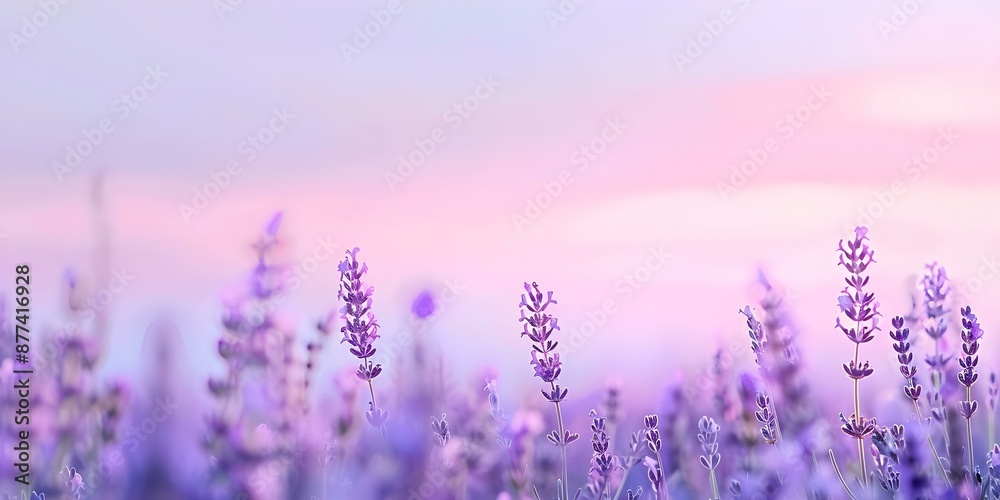 Obraz premium Blooming Lavender Fields A Violet Painting in the Open Sky. Concept Lavender Fields, Nature's Canvas, Floral Beauty, Open Sky, Purple Hues