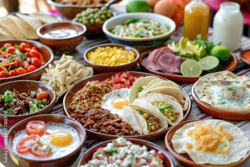 Mexican Breakfast Variety: Colorful and Flavorful Dishes on the Dining Table © Popelniushka