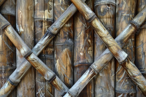 Angular Texture of Thatch Bamboo. Geometric Background for Desktop or Furniture Design