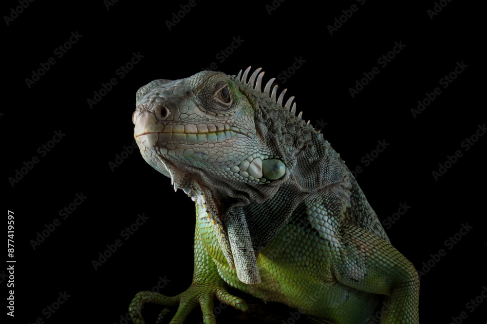 Colombian green iguana isolated on black Colombian green iguana isolated on black
