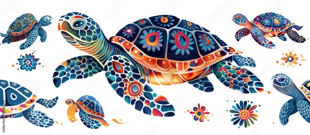 Colorful Sea Turtles with Geometric Patterns Colorful Sea Turtles with Geometric Patterns