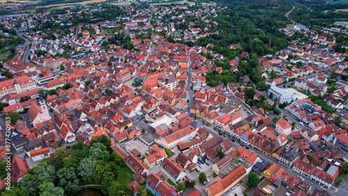 Aerial panorama view the old town of  Neustadt an der Aisch on a cloudy day in Germany. photo