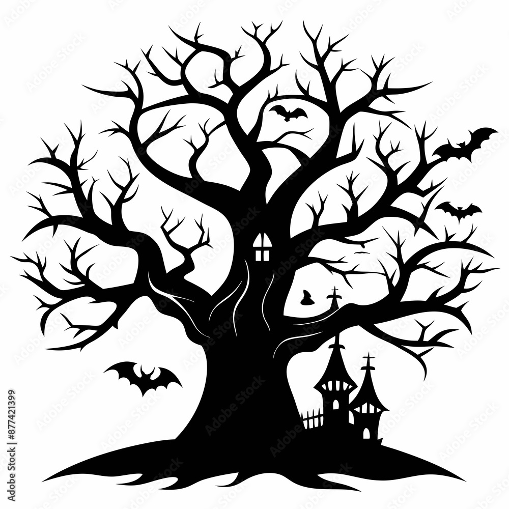 silhouette of a tree,gothic tree for Halloween vector silhouette of a tree,gothic tree for Halloween vector
