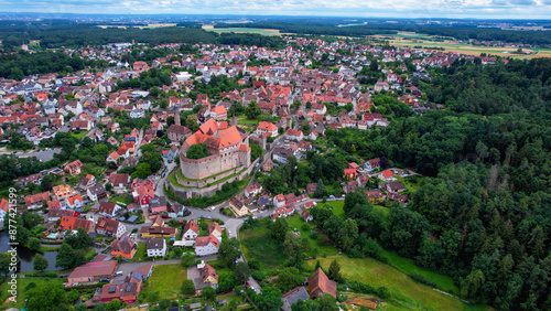 Aerial panorama view the old town of Cadolzburg on a cloudy day in Germany. photo