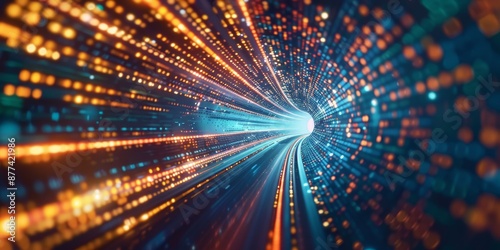 Tunnel of Digital Data: Illuminated Path Through Future TechnologyRealm