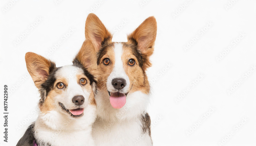 dogs peeking over white edge. Web banner. Cute pets. White background. dogs peeking over white edge. Web banner. Cute pets. White background.