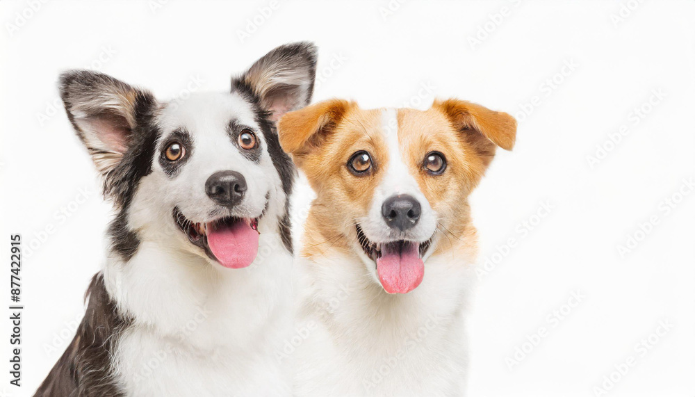 dogs peeking over white edge. Web banner. Cute pets. White background. dogs peeking over white edge. Web banner. Cute pets. White background.