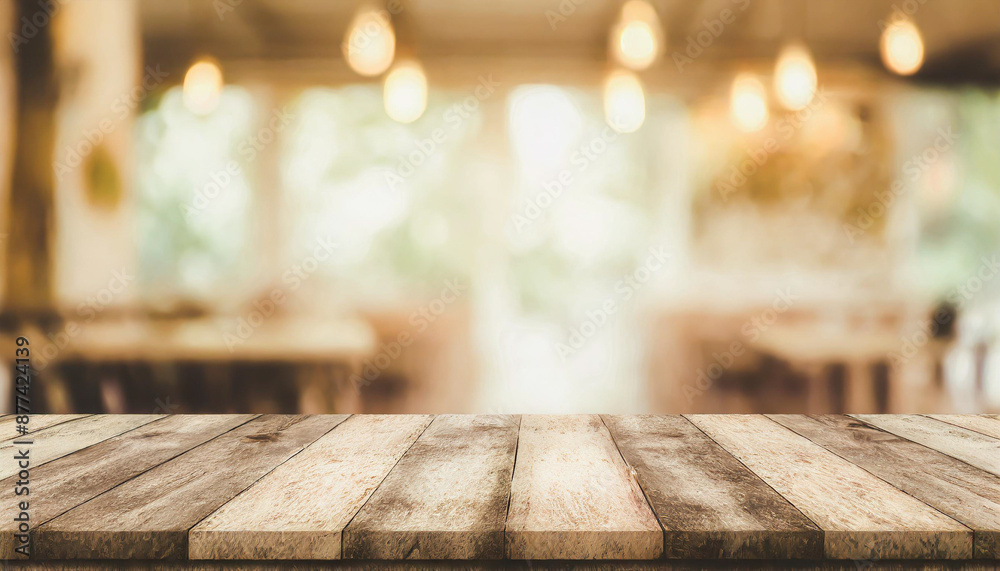 Empty wooden table with blur rustic bar restaurant cafe background Empty wooden table with blur rustic bar restaurant cafe background