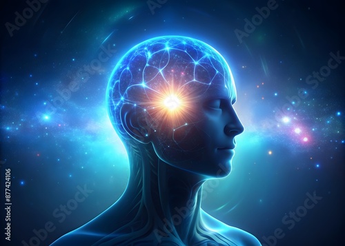A human head with the brain abstract thought, and a background