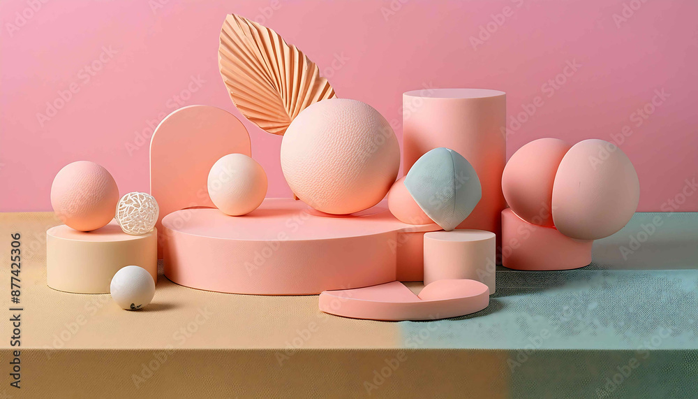 Fototapeta premium Stock photo of a makeup artist applying makeup to a client in a modern, empty office interior with a desk, chair, and computer