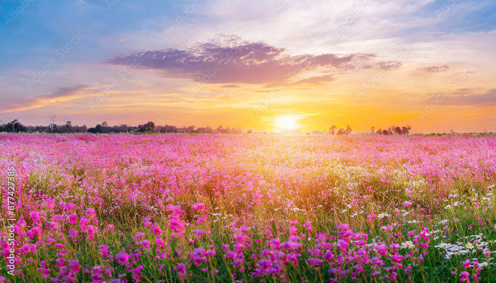 field flower meadow beautiful sunset countryside violet blooming pink nature background field flower meadow beautiful sunset countryside violet blooming pink nature background
