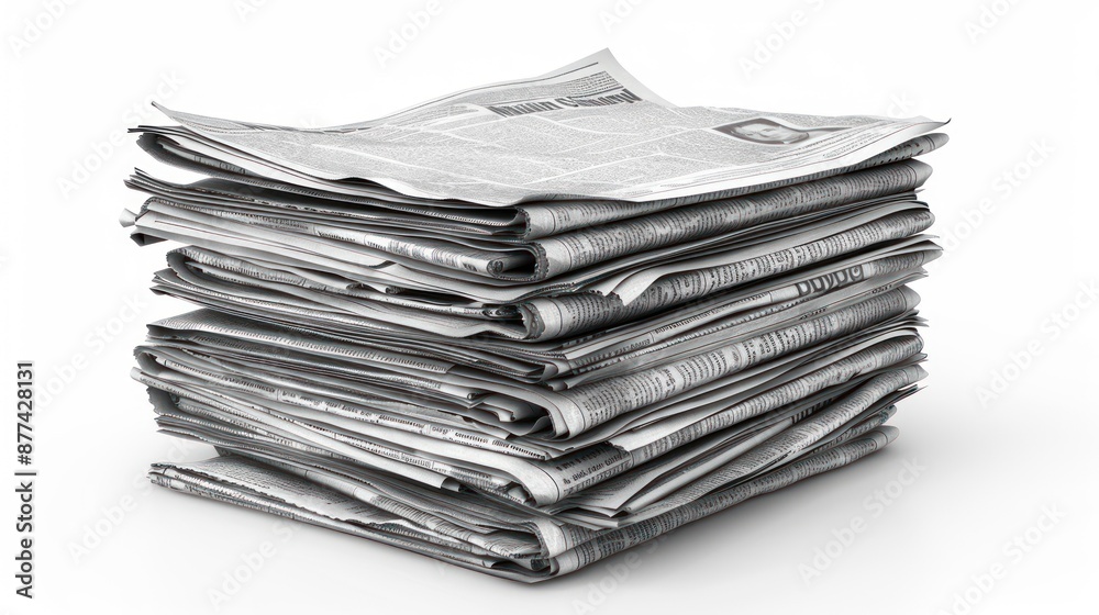 Stack of newspapers isolated on white background, representing print media, journalism, and information. Stack of newspapers isolated on white background, representing print media, journalism, and information.