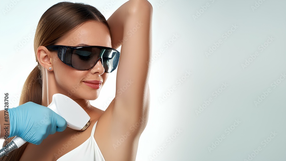 Hair removal for smooth skin, laser procedure in a beauty studio or clinic. A cosmetologist removes hair from a woman's armpits. Diode laser hair removal, body care. Hair removal for smooth skin, laser procedure in a beauty studio or clinic. A cosmetologist removes hair from a woman's armpits. Diode laser hair removal, body care.