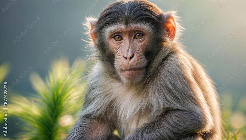 Portrait of a baby macaque close-up. Portrait of a baby macaque close-up.
