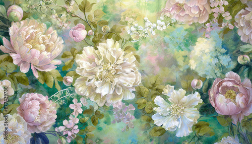 Wallpaper Mural Floral backdrop with pink flowers Torontodigital.ca