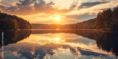 Picturesque Sunset Reflection on Summer LakeVibrant Colors and Serene Beauty