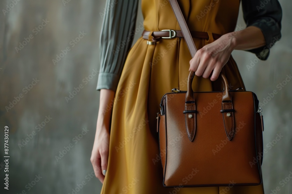Woman Holding a Brown Leather Bag Woman Holding a Brown Leather Bag