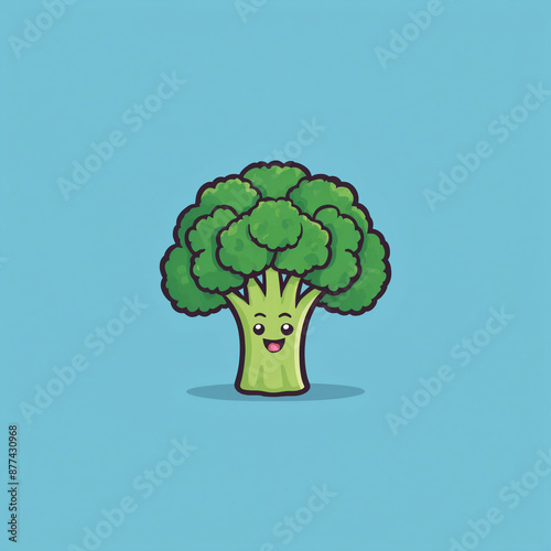 logo vector style icon of a cute cartoon broccoli on a flat color background