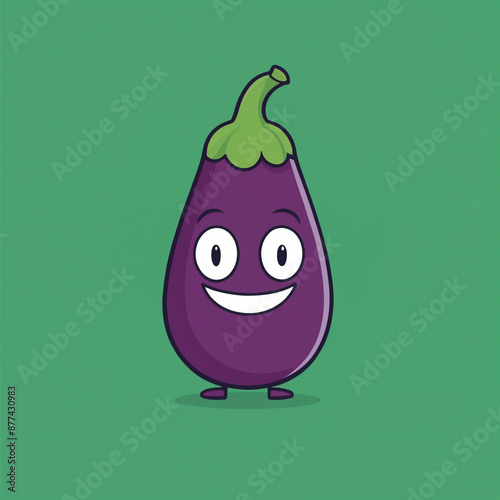 logo vector style icon of a cute cartoon eggplant on a flat color background