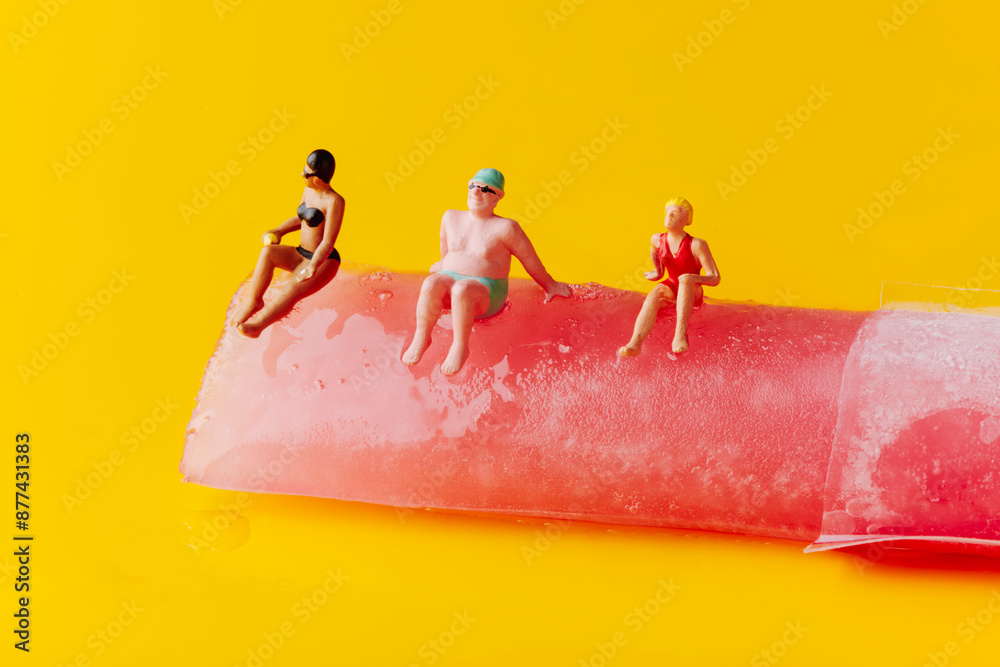 miniature people in swimsuit on a freeze pop