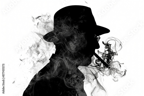 Silhouette of a man in a hat smoking a cigar