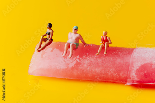 Obraz na płótnie miniature people in swimsuit on a freeze pop w salonie