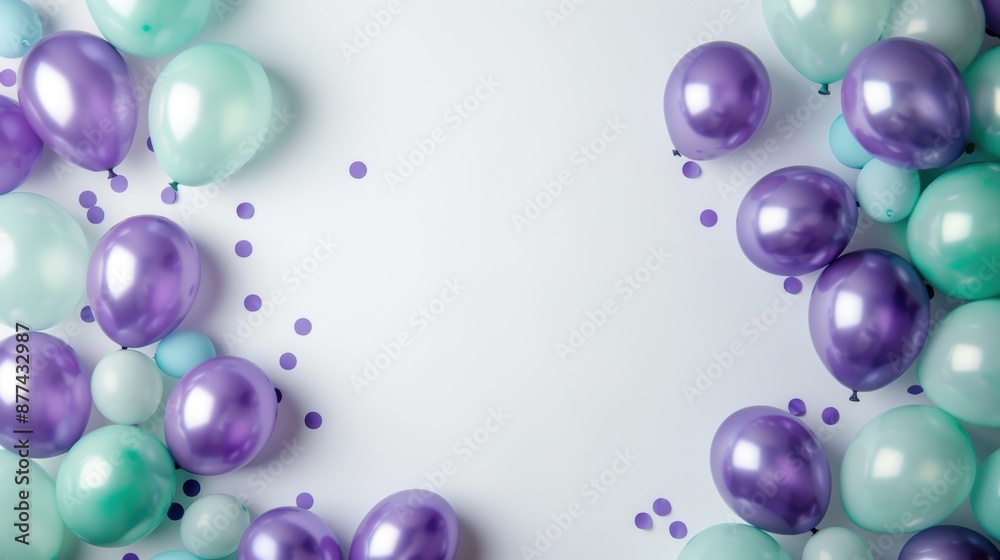Colorful pastel balloons and confetti on a white background. Perfect for celebration, party, or festive event themes. Colorful pastel balloons and confetti on a white background. Perfect for celebration, party, or festive event themes.
