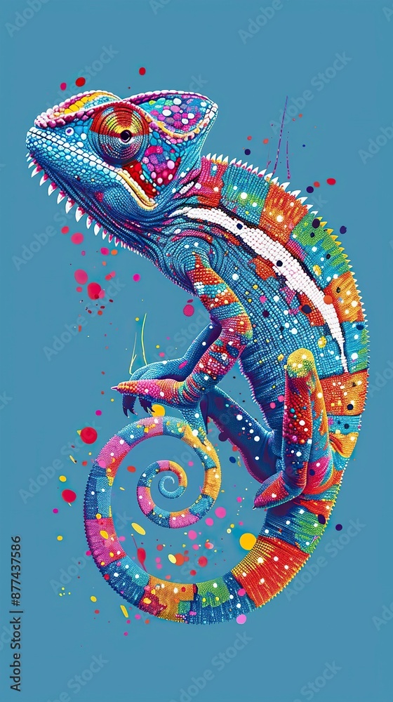 Colorful chameleon on a blue background Colorful chameleon on a blue background