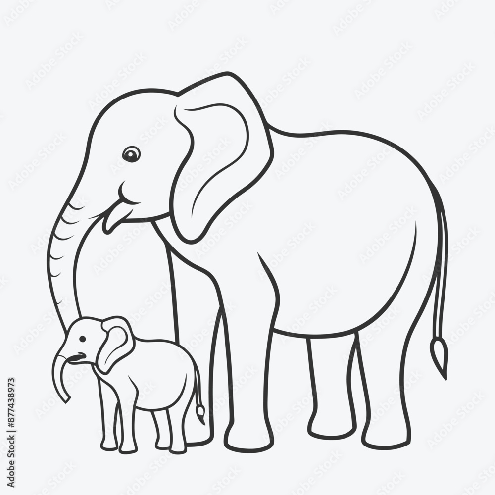 Fototapeta premium Elegant Elephant and Baby Line Art Vector,Stunning and Versatile Design for Any Project