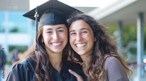 Middle_aged_happy_college_graduate_with_her_daughter_cute_moment