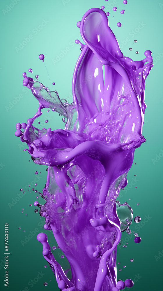 Fototapeta premium Purple Fluid Paint Drained on Green Background, Abstract Image, Texture, Pattern Background, Wallpaper, Background, Cover and Screen of Mobile, Smartphone, Computer, Laptop, Format 9:16 and 16:9